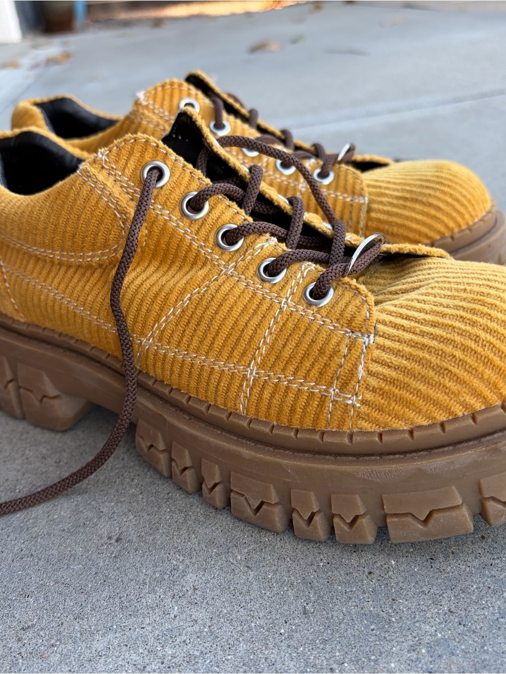 dELiA*s Dolls Kill Shoes Corduroy Lace-Up Platform Oxfords in Mustard Yellow